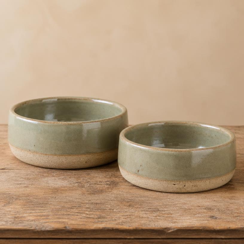 Stoneware Pet Bowls, Pair
